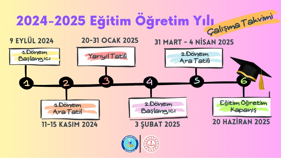 2024-2025 Eğitim Öğretim Yılı Çalışma Takvimi